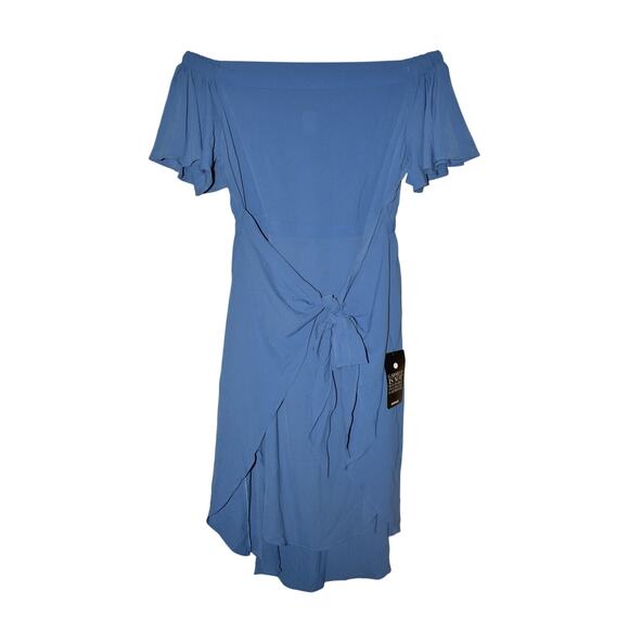 AVENUE NEW $98 Blue Flutter Sleeve Off-The-Shoulder Tie Front Midi Dress Size 20 - Picture 1 of 3